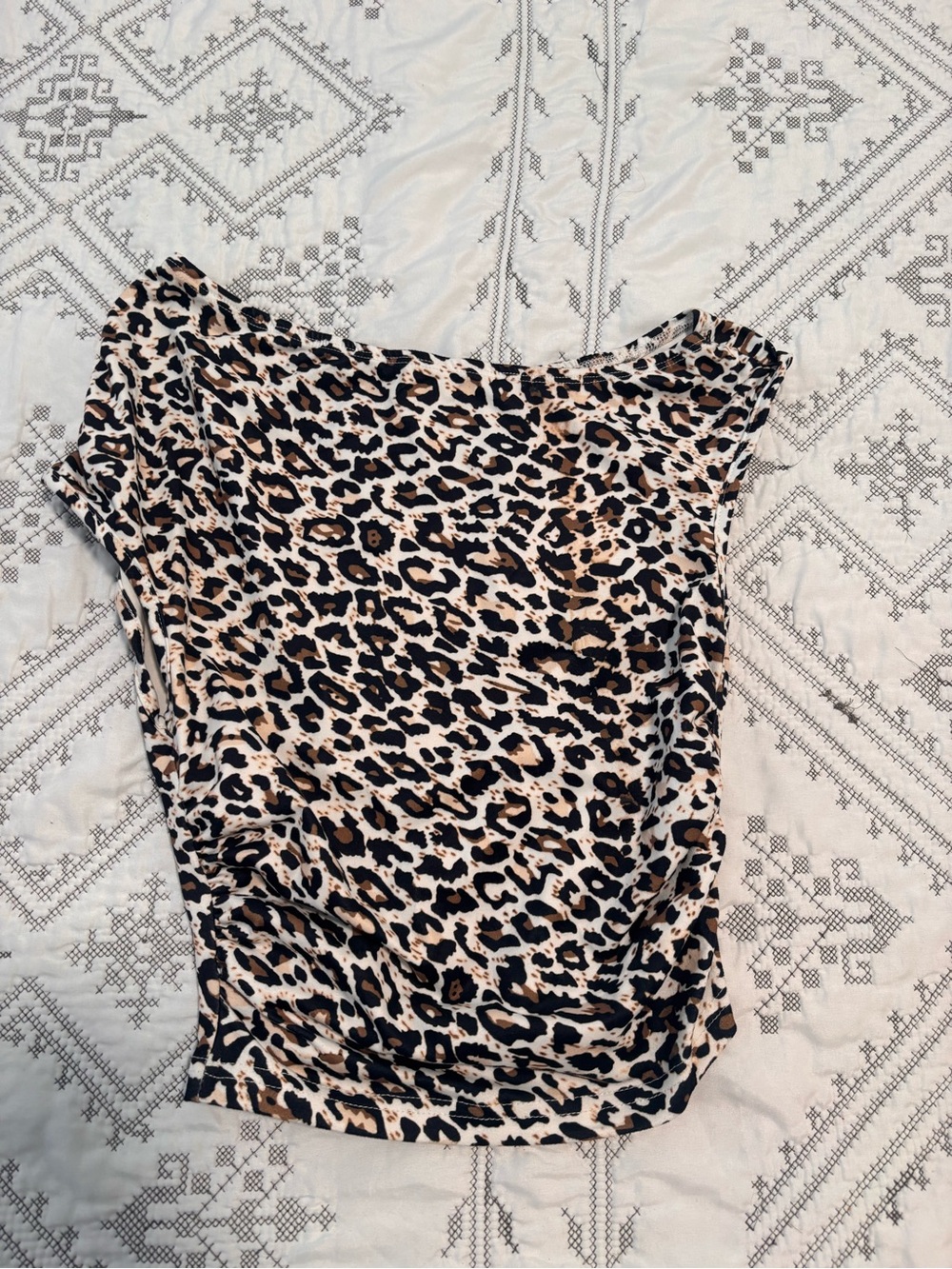Women’s Leopard Print off the shoulder Top - Black & Brown